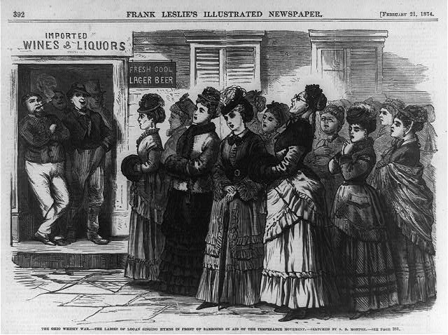 19th century newspaper illustration of the Ladies of Logan, Ohio, members of the Women's Temperance Crusade..