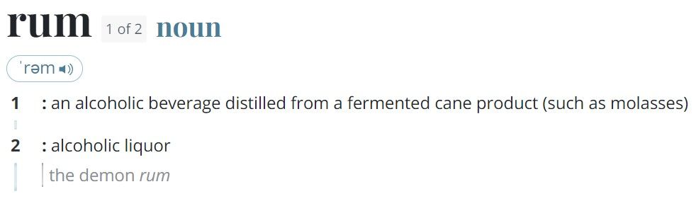Screenshot of Merriam Webster rum definition.